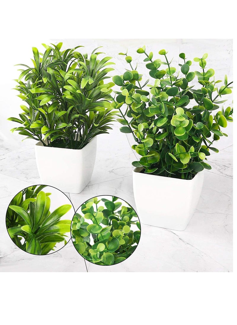 Generic 2pcs Artificial Mini Potted Plants Fake Plastic Eucalyptus Leaves Plants for Office Desk Coffee Table Bathroom Bedroom Home Decorations  - Image 3