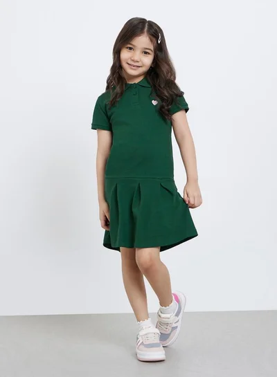 Styli Styli Girls Green Heart Embroidered Detail Polo Dress