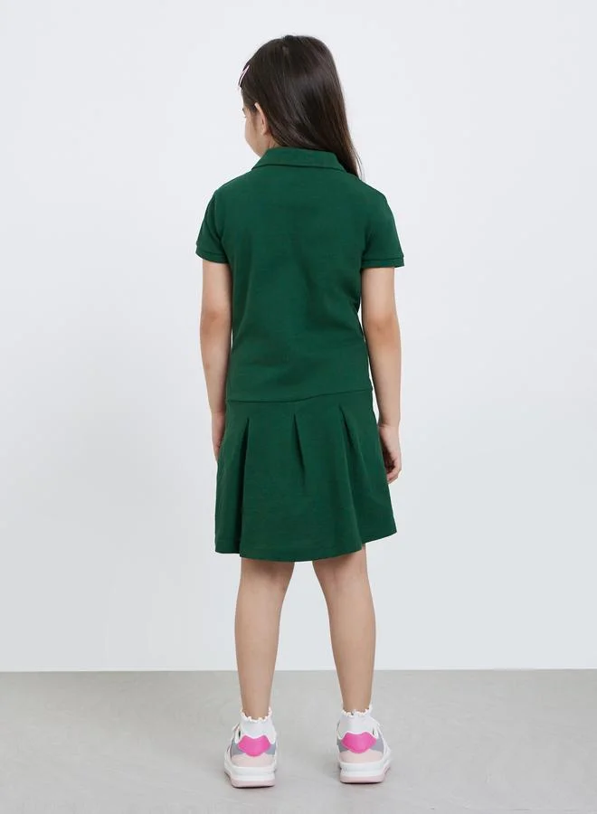 Styli Styli Girls Green Heart Embroidered Detail Polo Dress
