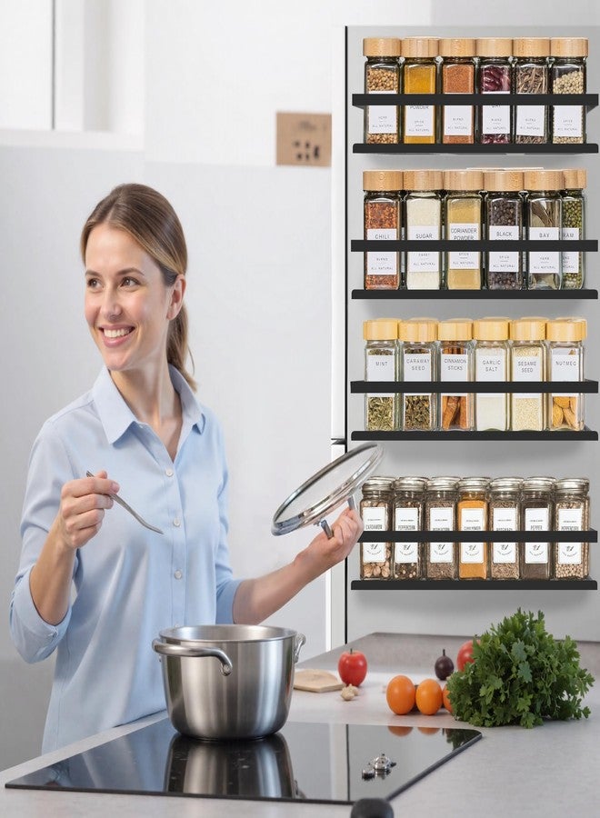 SMRCAD Magnetic Spice Rack Organizer for Fridge Seasoning Organizer for Kitchen Storage With Screw Magnetic Shelf for Oven, RV,Garage,Bathroom(Black, 4pack) - Image 3
