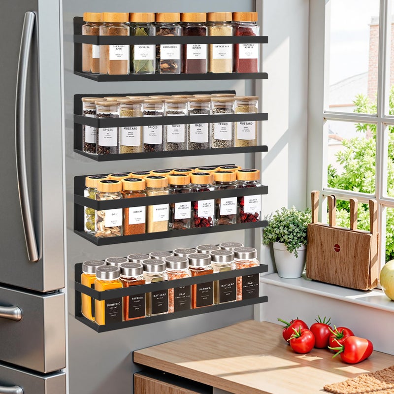 SMRCAD Magnetic Spice Rack Organizer for Fridge Seasoning Organizer for Kitchen Storage With Screw Magnetic Shelf for Oven, RV,Garage,Bathroom(Black, 4pack) - Image 1