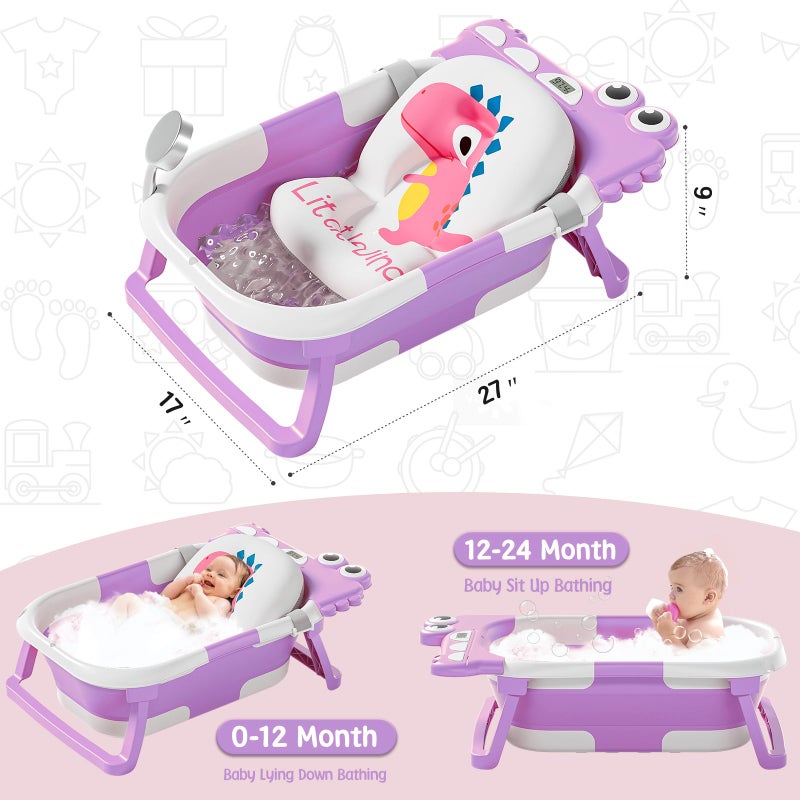 MoreFeel Collapsible Baby Bathtub for Newborn with Thermometer & 1 Hooded Towel & 1 Soft Floating Cushion,Portable Travel Bathtub with Drain Hole, Durable Foldable Baby Tubs for Infants to Toddler - Image 2