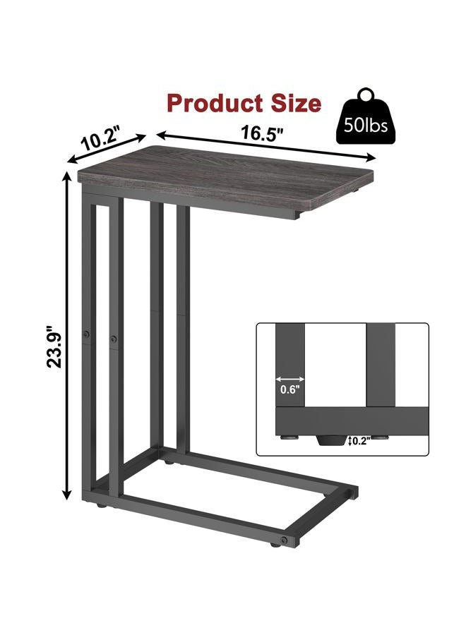 YUSONG C Shaped End Table - Slide Under Sofa Couch Bed, Small Table for Small Spaces, Skinny Overbed, Coffee Drink Snack Table for Living Room, Grey Oak - Image 3