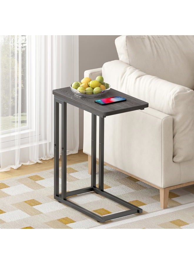 YUSONG C Shaped End Table - Slide Under Sofa Couch Bed, Small Table for Small Spaces, Skinny Overbed, Coffee Drink Snack Table for Living Room, Grey Oak - Image 2