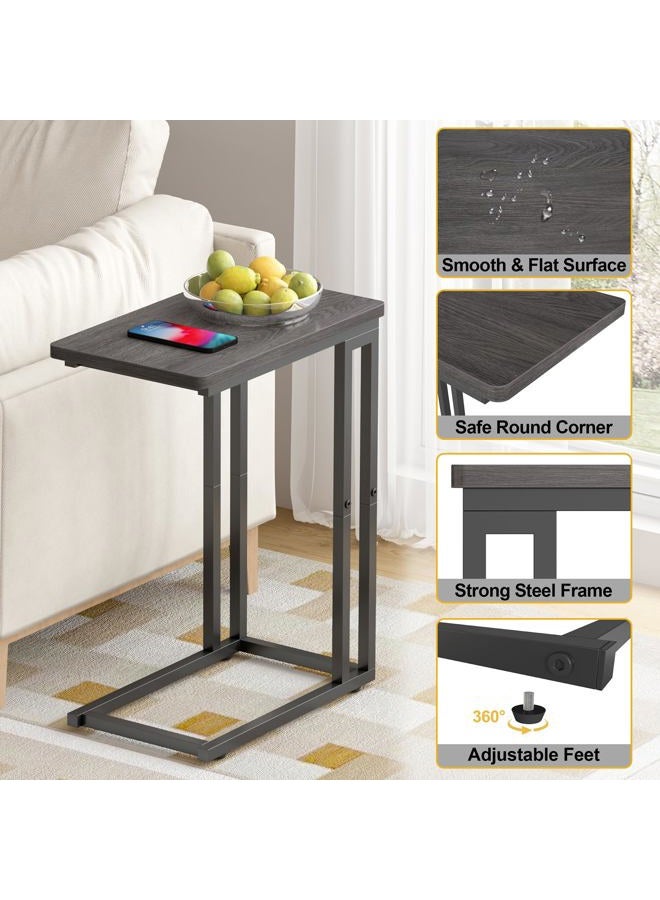 YUSONG C Shaped End Table - Slide Under Sofa Couch Bed, Small Table for Small Spaces, Skinny Overbed, Coffee Drink Snack Table for Living Room, Grey Oak - Image 5
