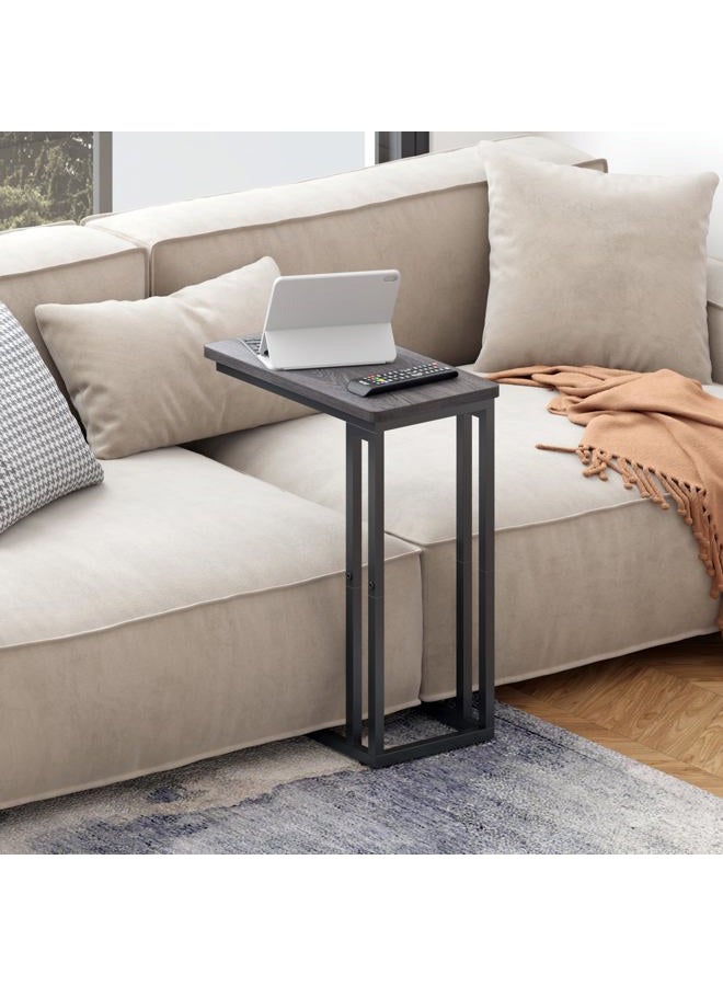YUSONG C Shaped End Table - Slide Under Sofa Couch Bed, Small Table for Small Spaces, Skinny Overbed, Coffee Drink Snack Table for Living Room, Grey Oak - Image 4
