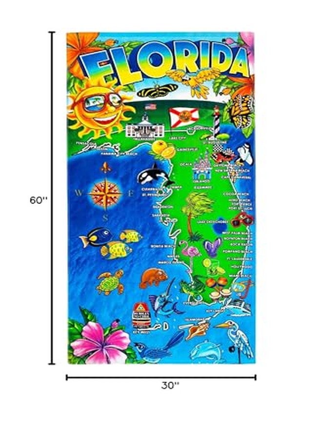 Beachland Florida Map Beach Towel 30 x 60 inch 100% Cotton - Sunshine State (One Towel) - Image 4