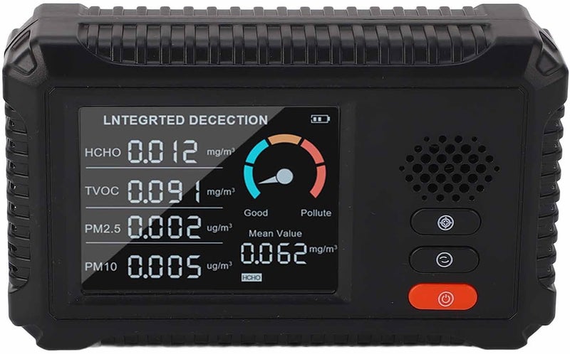 تصميم بسيط متعدد الوظائف جهاز كشف جودة الهواء المحمول لاختبار TVOC وPM2.5 وPM10 داخل المنزل والسيارة داخل وخارج المباني تخزين في بيئة مناسبة شكل عصري وعملي تصميم عملي شائع بالسوق - Image 1