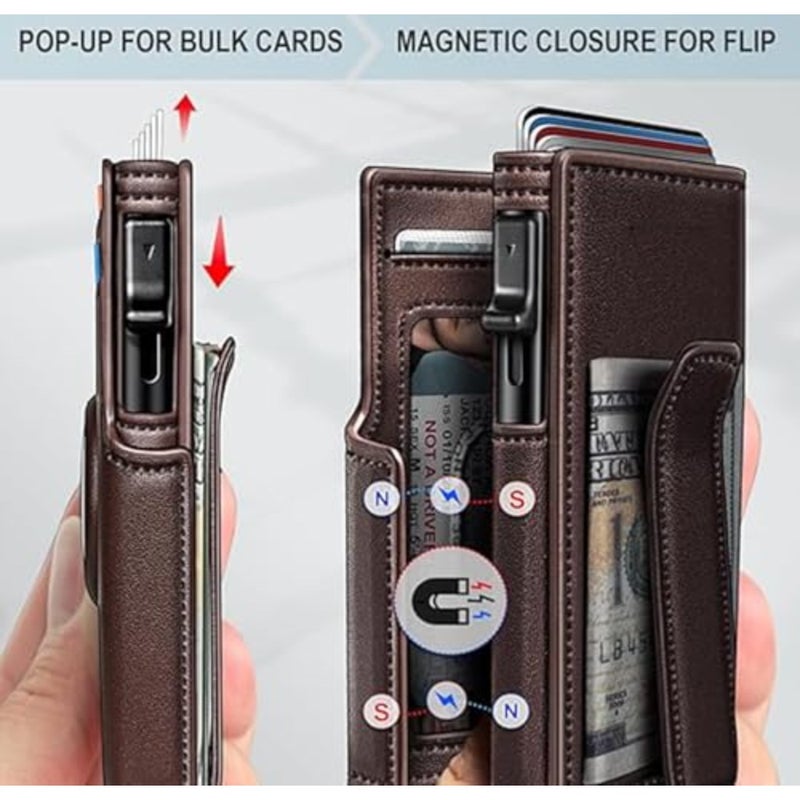 Credit Card Holder Pop Up RFID for daily commute, aluminum alloy, matte black, smart slim pop-up mechanism with magnetic closure and RFID blocking - Image 3