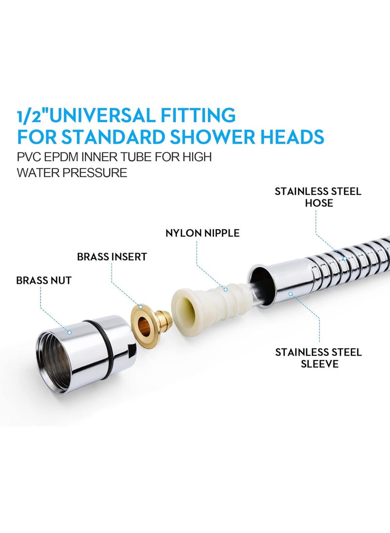 Durable and Flexible Shower Head Hose, Stainless Steel Handheld Shower Head Hose with Nut and Brass Insert Extra Long 1.7m (Chrome) - Image 2