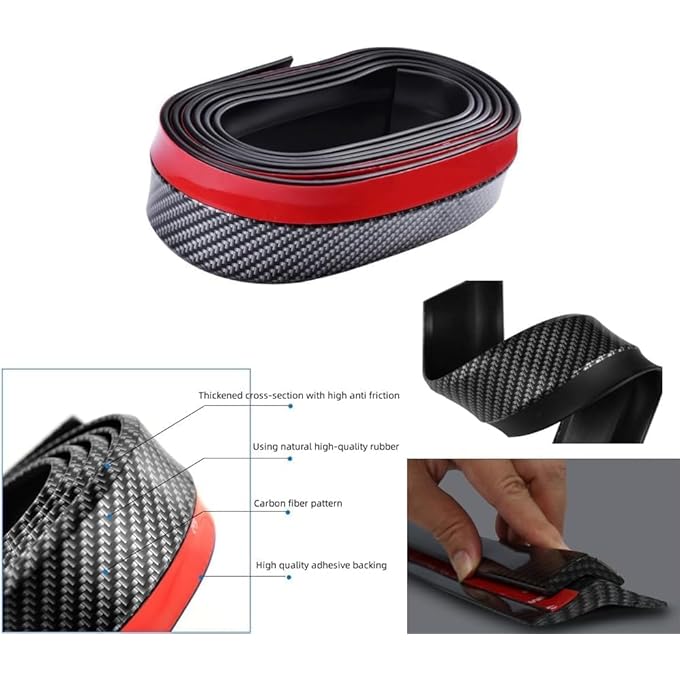 rayihni سبويلر شفة المصد الأمامي من ألياف الكربون، واقي مصد سيارة عالمي، ملصقات سيارة شفة أمامية شريط مطاطي سبليتر سبويلر للمركبة (2.5م، ألياف كربون سوداء) - Image 3