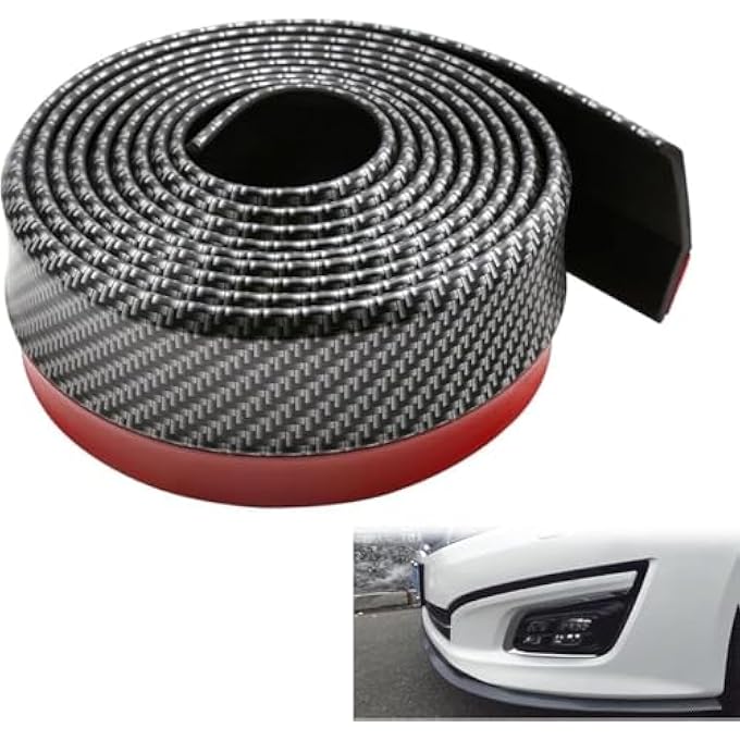 rayihni سبويلر شفة المصد الأمامي من ألياف الكربون، واقي مصد سيارة عالمي، ملصقات سيارة شفة أمامية شريط مطاطي سبليتر سبويلر للمركبة (2.5م، ألياف كربون سوداء) - Image 2