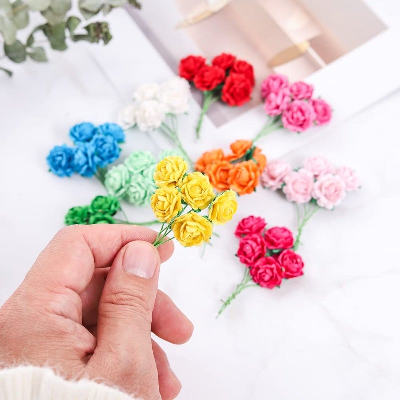 RATREE 888 Handmade Mini Heart Petals Mulberry Paper Roses 18 mm Mulberry Paper Flowers Scrapbooking Wedding DIY Craft Supplies Card Artificial Roses, Artificial Flowers (10 Colors) 50 Pcs - Image 3
