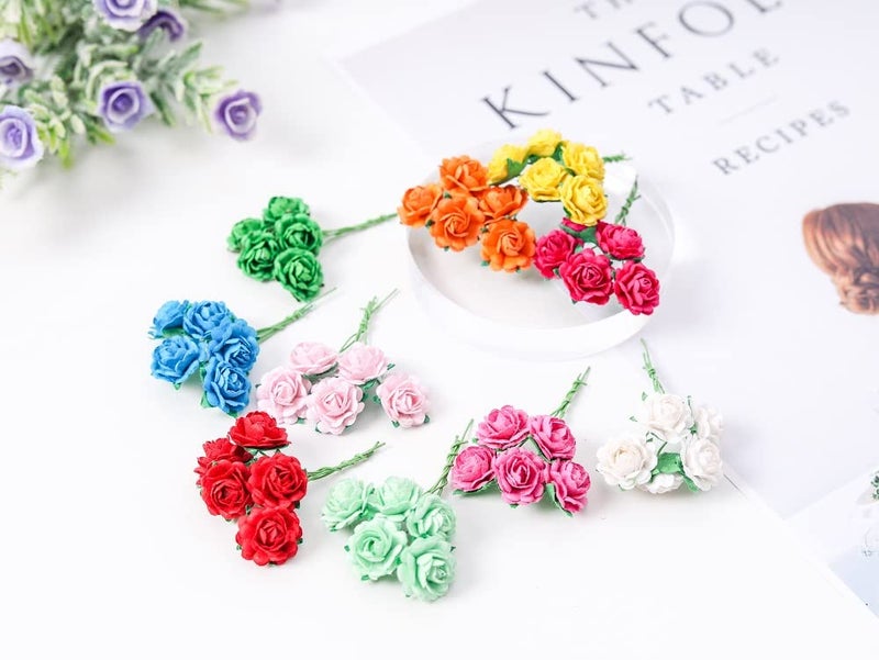 RATREE 888 Handmade Mini Heart Petals Mulberry Paper Roses 18 mm Mulberry Paper Flowers Scrapbooking Wedding DIY Craft Supplies Card Artificial Roses, Artificial Flowers (10 Colors) 50 Pcs - Image 4