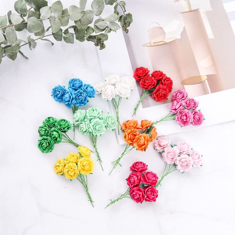 RATREE 888 Handmade Mini Heart Petals Mulberry Paper Roses 18 mm Mulberry Paper Flowers Scrapbooking Wedding DIY Craft Supplies Card Artificial Roses, Artificial Flowers (10 Colors) 50 Pcs - Image 2