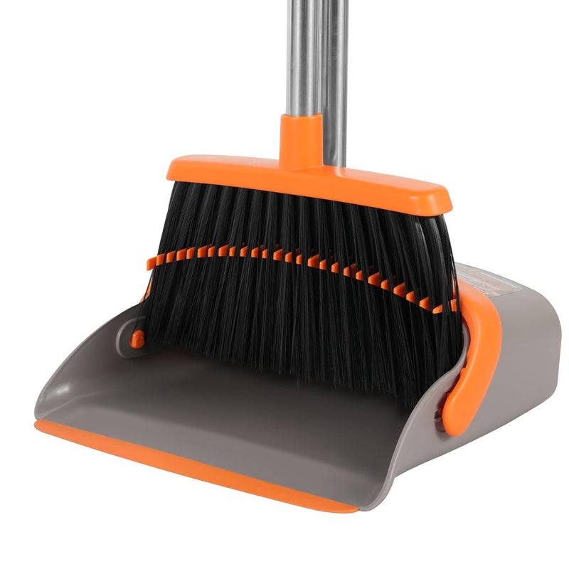 BSKLIN HeavyDuty Broom and Dustpan Set for Outdoor Broom and Dust pan for Home Commercial Cleaning Supplies Angle Broom with Long Handle Perfect for Courtyard Garage Lobby Mall Market Street