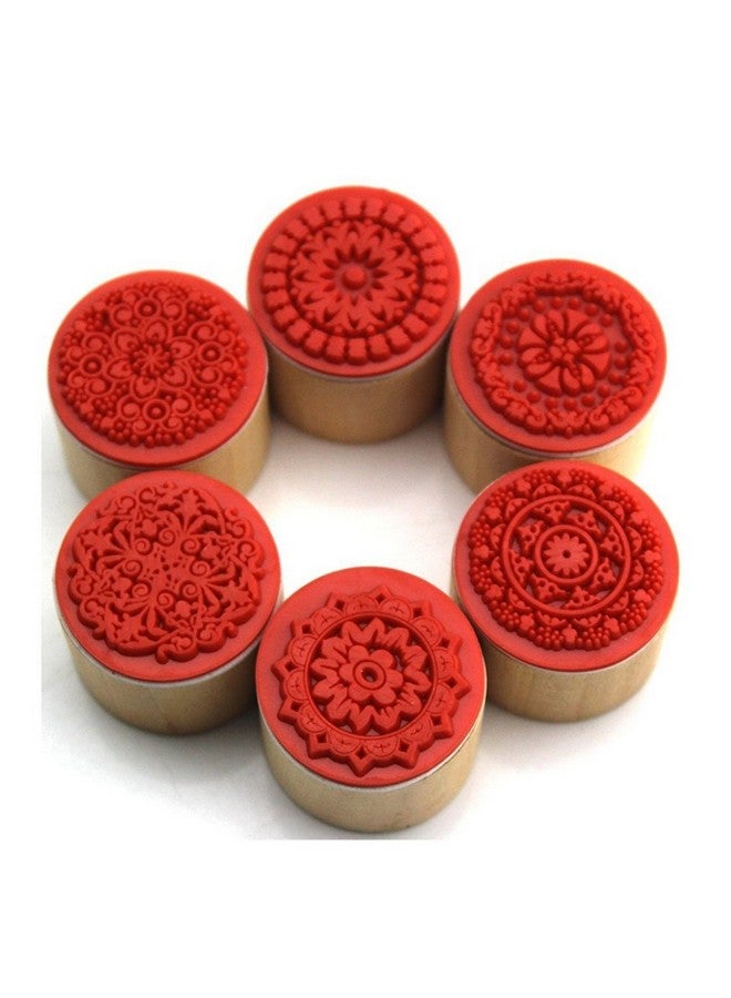ديكورا 6 قطع ختم مطاطي خشبي دائري بنمط الأزهار لسكرابوكينغ - Image 1