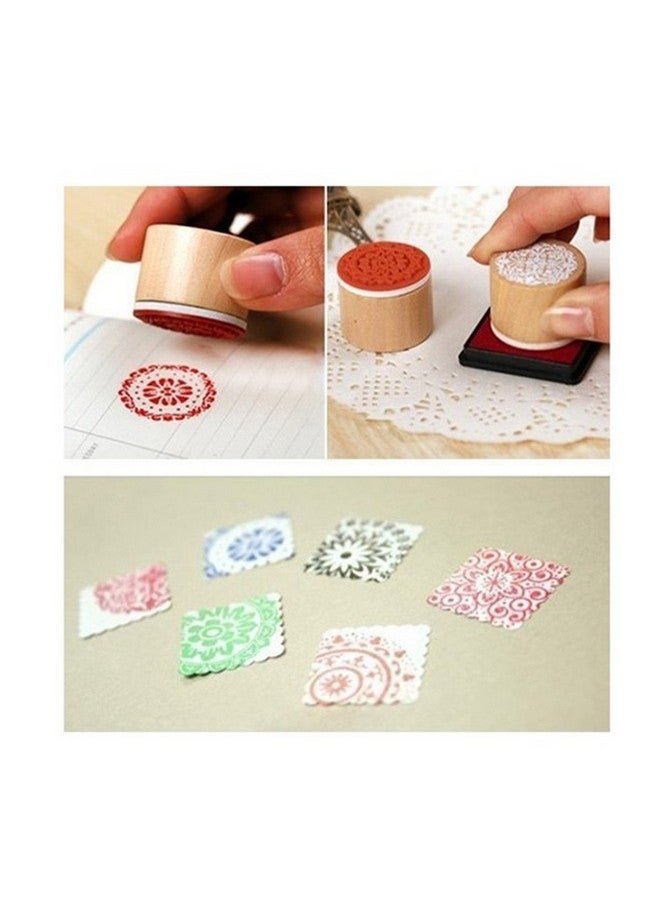 ديكورا 6 قطع ختم مطاطي خشبي دائري بنمط الأزهار لسكرابوكينغ - Image 3
