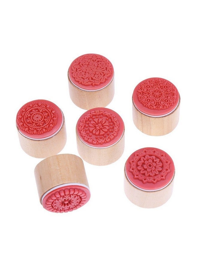 ديكورا 6 قطع ختم مطاطي خشبي دائري بنمط الأزهار لسكرابوكينغ - Image 2