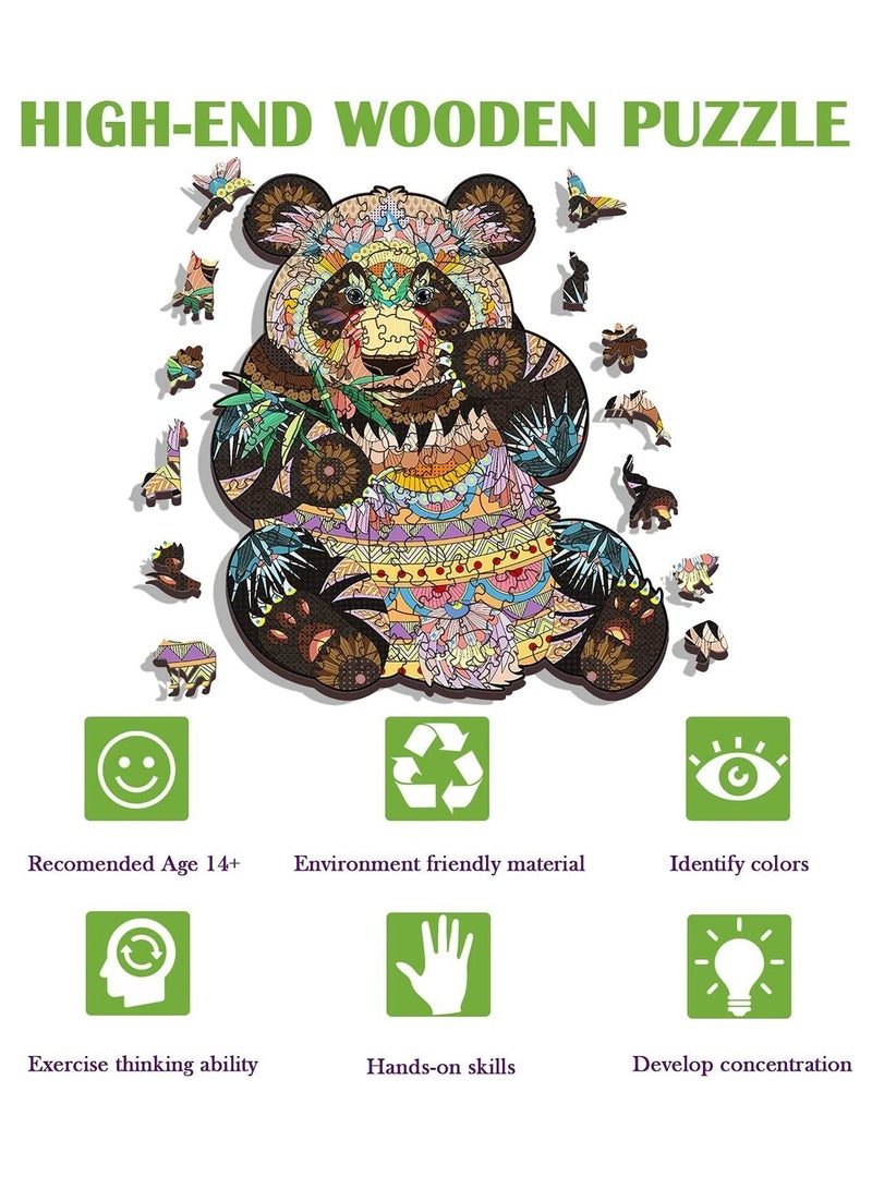 أحجيات الصور المقطوعة الخشبية ألغاز خشبية ثلاثية الأبعاد على شكل حيوانات، أفضل هدية للبالغين والأطفال، ألغاز الباندا الملونة والفريدة من نوعها - Image 2