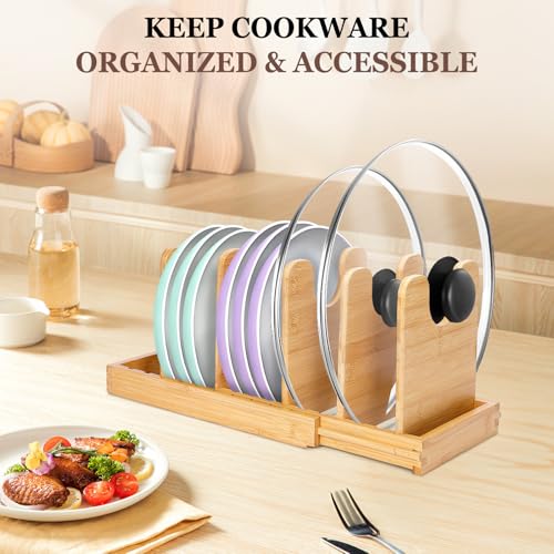 Bambition Bamboo Pot Lid Organizer, Pots and Pans Organizer Inside Cabinet, Pot Lids holder for Kitchen Countertop - Image 3