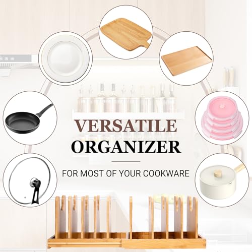 Bambition Bamboo Pot Lid Organizer, Pots and Pans Organizer Inside Cabinet, Pot Lids holder for Kitchen Countertop - Image 4