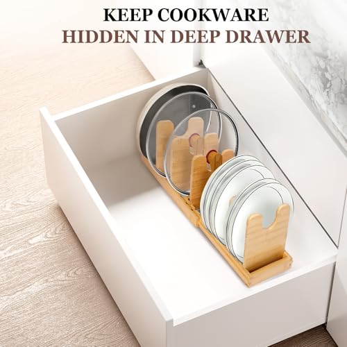 Bambition Bamboo Pot Lid Organizer, Pots and Pans Organizer Inside Cabinet, Pot Lids holder for Kitchen Countertop - Image 5
