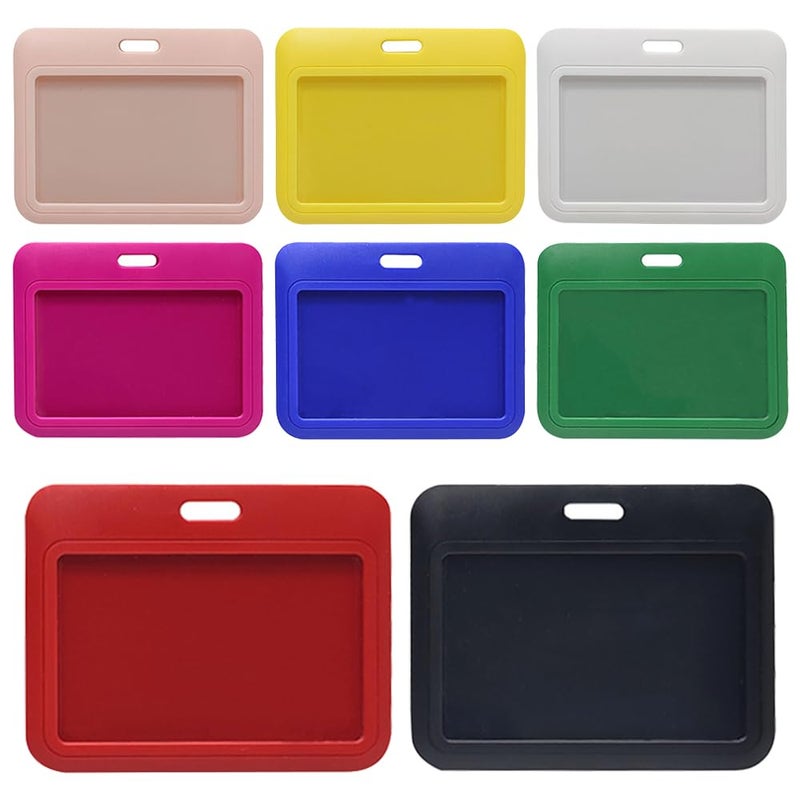 TRKETK 8 Pieces Plastic Badge Holders, Vertical Sliding Rigid Plastic Badge Holders with Transparent Window for Office, School, Credit Cards, Proximity Keys - Image 1