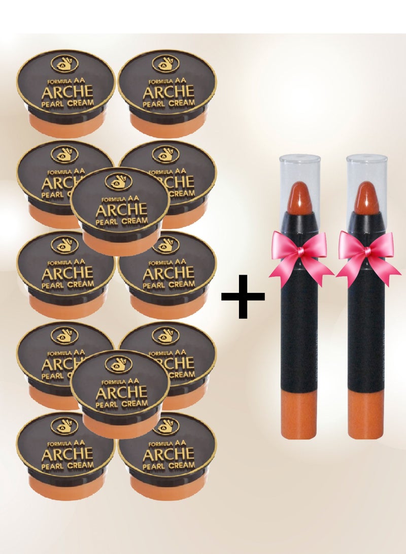 Arche 12 Pieces Skin Lightening Cream 5 Grams 3 In 1 With Multiple Properties Including Covering Black Spots On The Face Sun Protection Softening The Skin Cream Before Makeup And 2 Pieces Lipstick