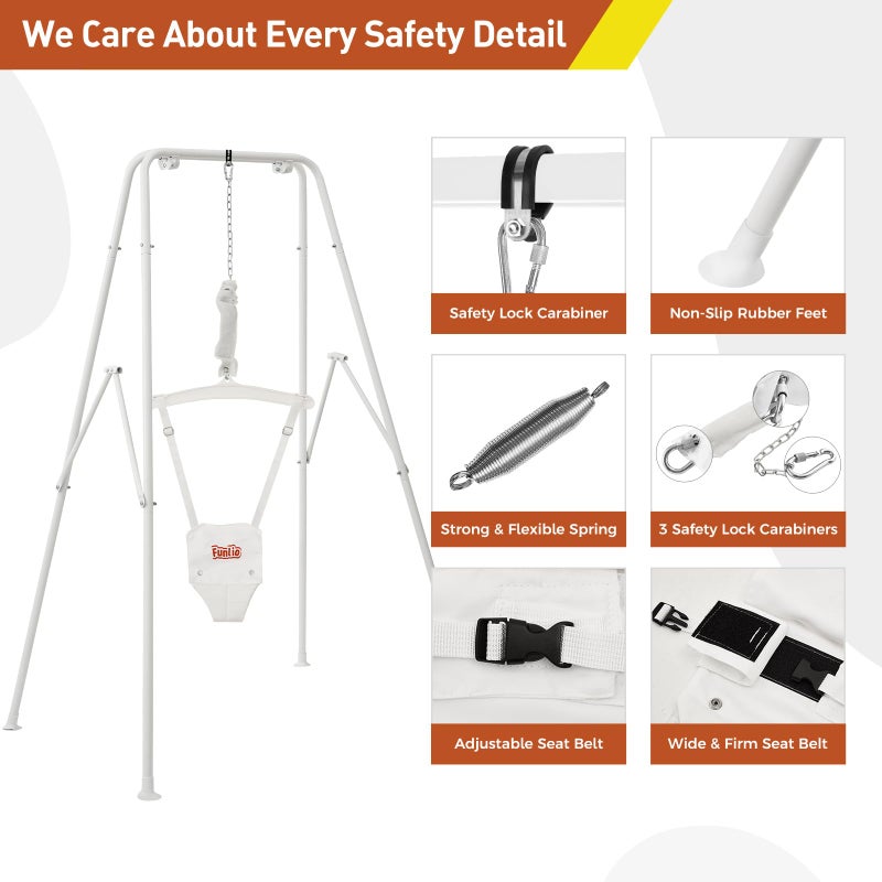 FUNLIO قفز الأطفال FUNLIO مع قاعدة للأطفال من 6-24 شهرًا، قفز للأطفال الصغار للبنات/الأولاد، قفز للأطفال الرضع للعب الداخلي/الخارجي، مع سلسلة قابلة للتعديل، سهل التجميع والتخزين (مع قاعدة) - أبيض - Image 3