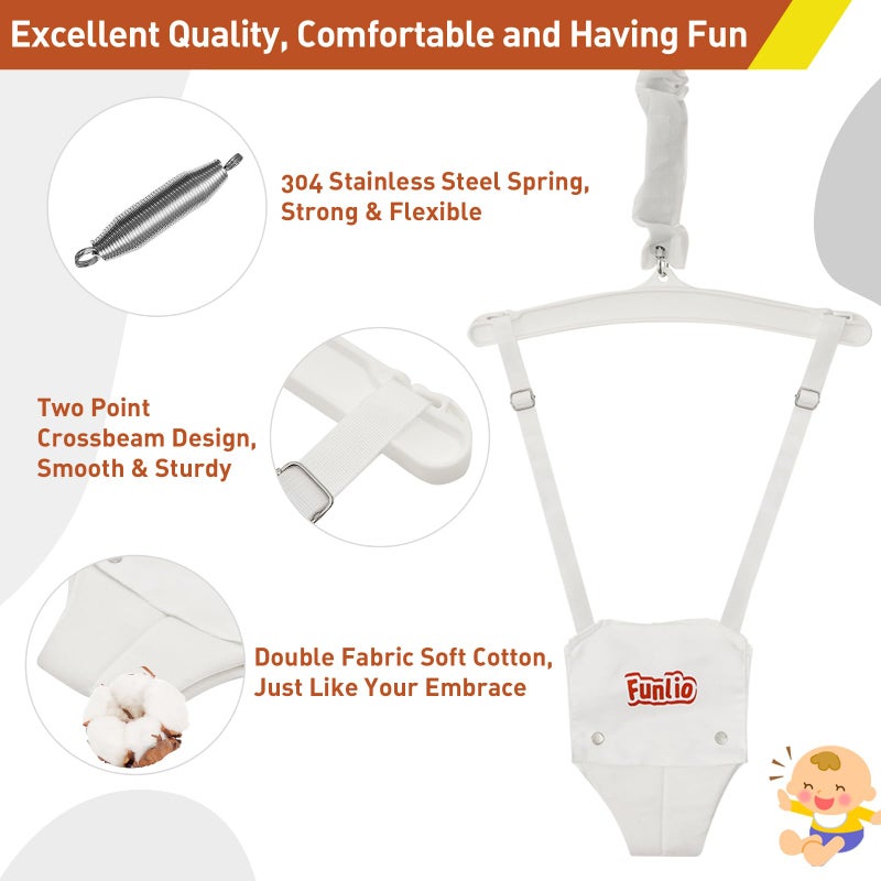 FUNLIO قفز الأطفال FUNLIO مع قاعدة للأطفال من 6-24 شهرًا، قفز للأطفال الصغار للبنات/الأولاد، قفز للأطفال الرضع للعب الداخلي/الخارجي، مع سلسلة قابلة للتعديل، سهل التجميع والتخزين (مع قاعدة) - أبيض - Image 4