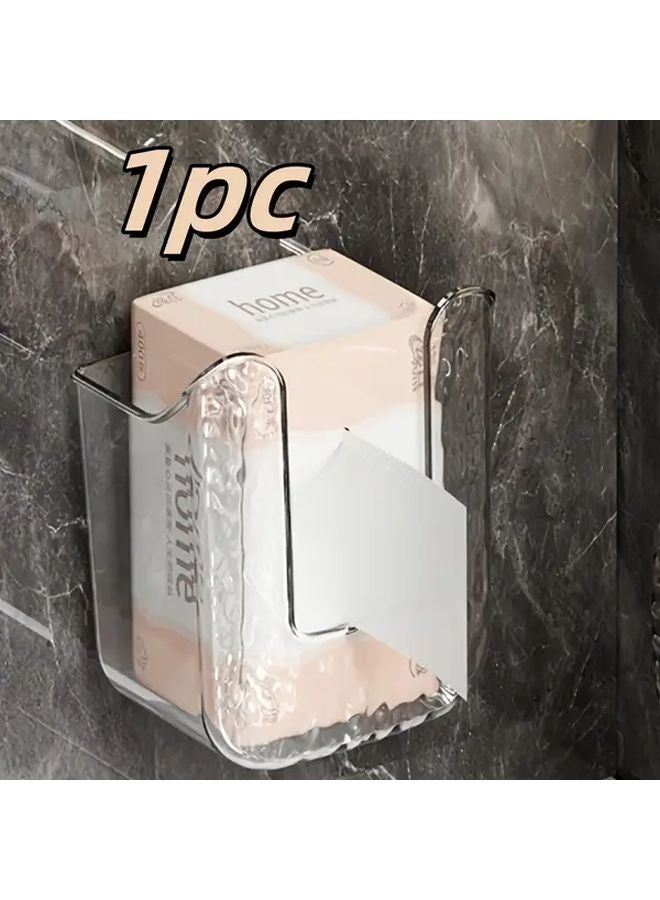 Wall Mounted Transparent Tissue Box Holder Easy Installation Space Saving Bathroom Storage - Image 2