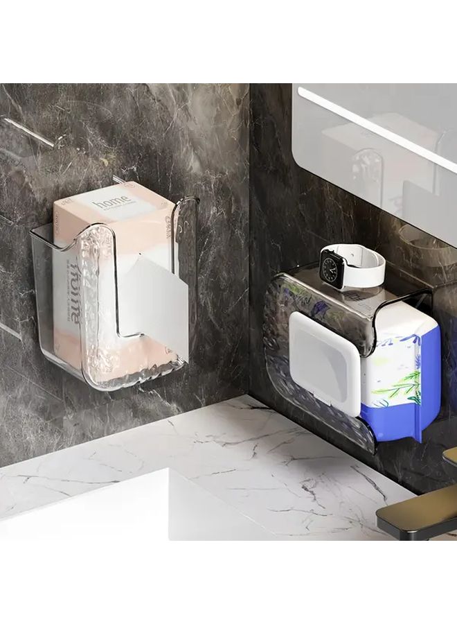 Wall Mounted Transparent Tissue Box Holder Easy Installation Space Saving Bathroom Storage - Image 3