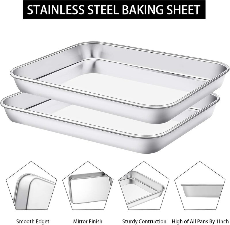 Baking Sheet with Cooling Rack Set[2 Sheets + 2 Racks], Stainless Steel Cookie Sheet for Baking Use, Baking Pan Tray Non Toxic & Heavy Duty & Easy Clean & Dishwasher Safe, Size 9 x 7 x 1 Inch - Image 4