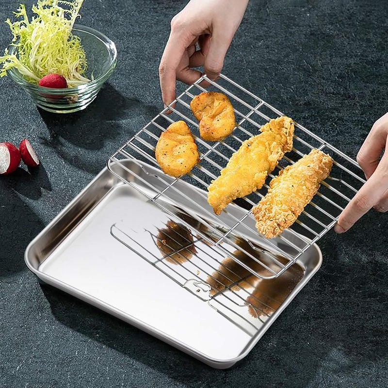 Baking Sheet with Cooling Rack Set[2 Sheets + 2 Racks], Stainless Steel Cookie Sheet for Baking Use, Baking Pan Tray Non Toxic & Heavy Duty & Easy Clean & Dishwasher Safe, Size 9 x 7 x 1 Inch - Image 5