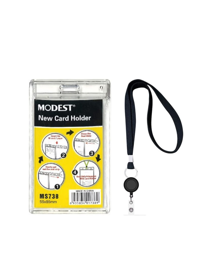 موديست 10 قطع من حامل شارة الهوية الشفاف مع حبل قصير، مع حامل بطاقة الهوية بحبل قصير مقاوم للماء من البلاستيك الشفاف وحاملات شارات الاسم الرأسية الشفافة الكريستالية حبل أسود - Image 1