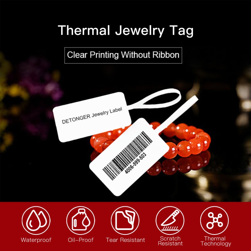 Thermal Jewelry Tags: T Type Cloud 25x30mm & 45mm 100 Sheets, Smooth Flat Surface For Clear Printing, Waterproof Oil-proof Scratch-resistant Tear-resistant, Synthetic Material Strong Tail Durable, Dir - Image 2