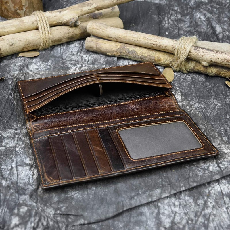 LUUFAN Men's Genuine Leather Long Bifold Wallet With Zipper Pocket, Gift for Mens, Husband and Father (Embossed dragon) - Image 5