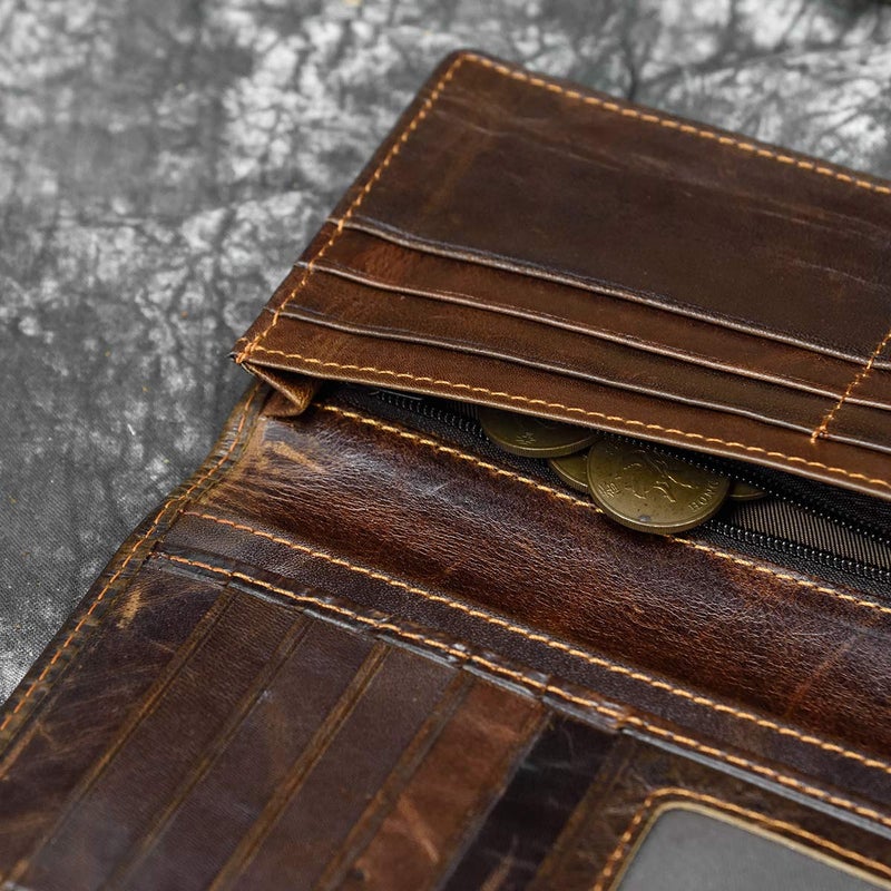 LUUFAN Men's Genuine Leather Long Bifold Wallet With Zipper Pocket, Gift for Mens, Husband and Father (Embossed dragon) - Image 3