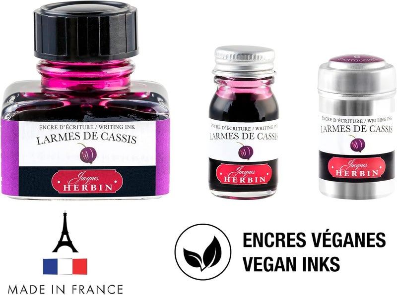 Jacques Herbin Herbin 11578T - 10ml bottle of ink for fountain pens and roller pens (product without packaging - zero waste objective), Larme de cassis/Blackcurrant tears - Image 3