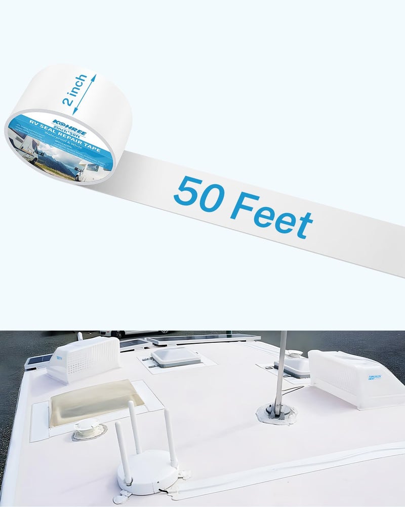 Kohree RV Sealant Tape, 2 Inch x 50 Foot RV Roof Tape White Waterproof Seal Tape UV & Weatherproof Sealant Roofing Tape for RV Repair, Window, Boat Sealing, Truck Stop Camper Roof Leaks - Image 5
