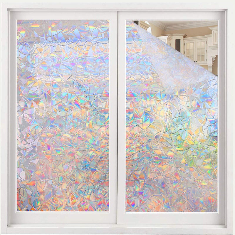 Volcanics Window Privacy Film Static Window Clings Vinyl 3D Window Decals Window Stickers Rainbow Window Film for Glass Door Heat Control Anti UV 236 x 59 Inches