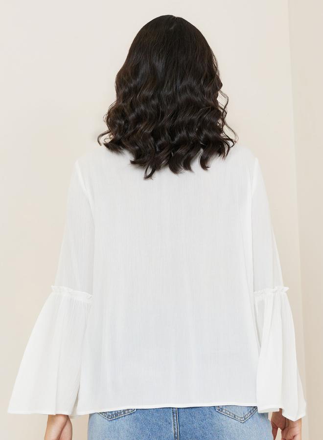 Styli Bell Sleeve V Neck Gathered Blouse - Image 4