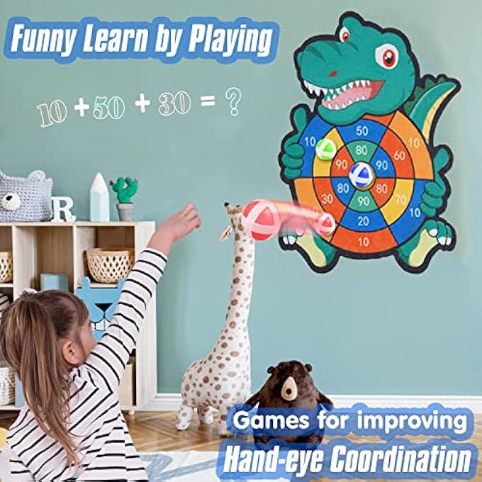 AM ANNA Target Shooting Games Kids Toys,Dinosaur Dart Board with Sticky Balls with 24 Sticky Balls,Indoor Outdoor Party Games Toys Gifts for 5 6 7 8 9 10 11 12 Year Old Boy Kids and Adult - Image 3