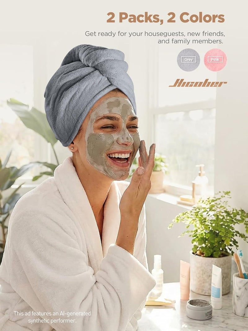 Hicober Microfiber Hair Towel, 2Packs Hair Turbans for Wet Hair, Drying Hair Wrap Towels for Curly Hair Women Anti Frizz(Pink,Grey) - Image 4