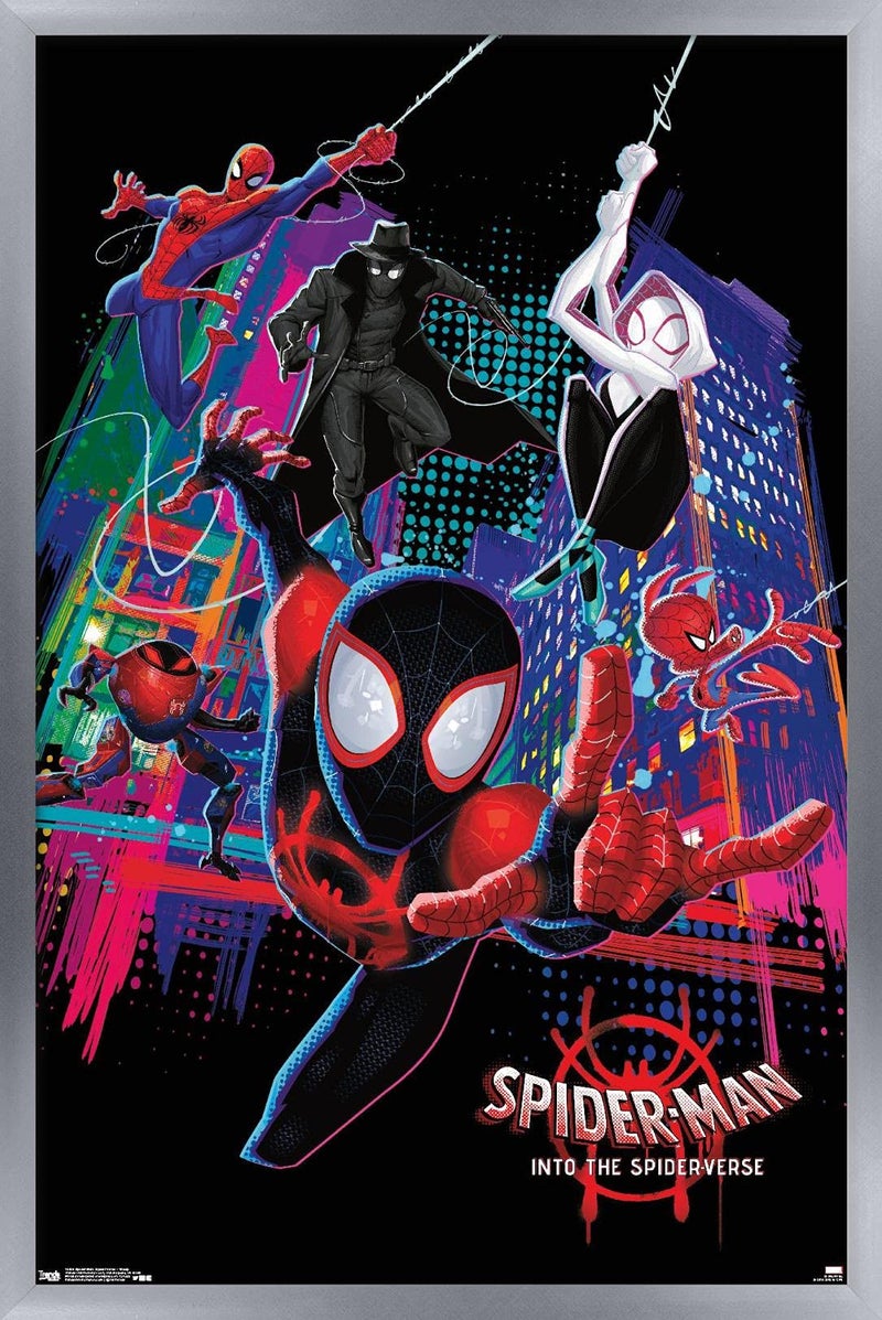 Trends International Marvel SpiderMan  Into The SpiderVerse  Group Wall Poster 22375 x 34 Silver Framed Version
