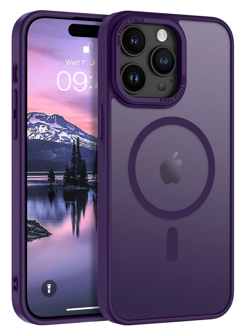 Magnetic Case for iPhone 14 Pro 6.1 Inch Case Translucent Matte Phone Case Slim Thin Shockproof Anti-Yellow Women Men Girls Boys Protective Cover (Purple)