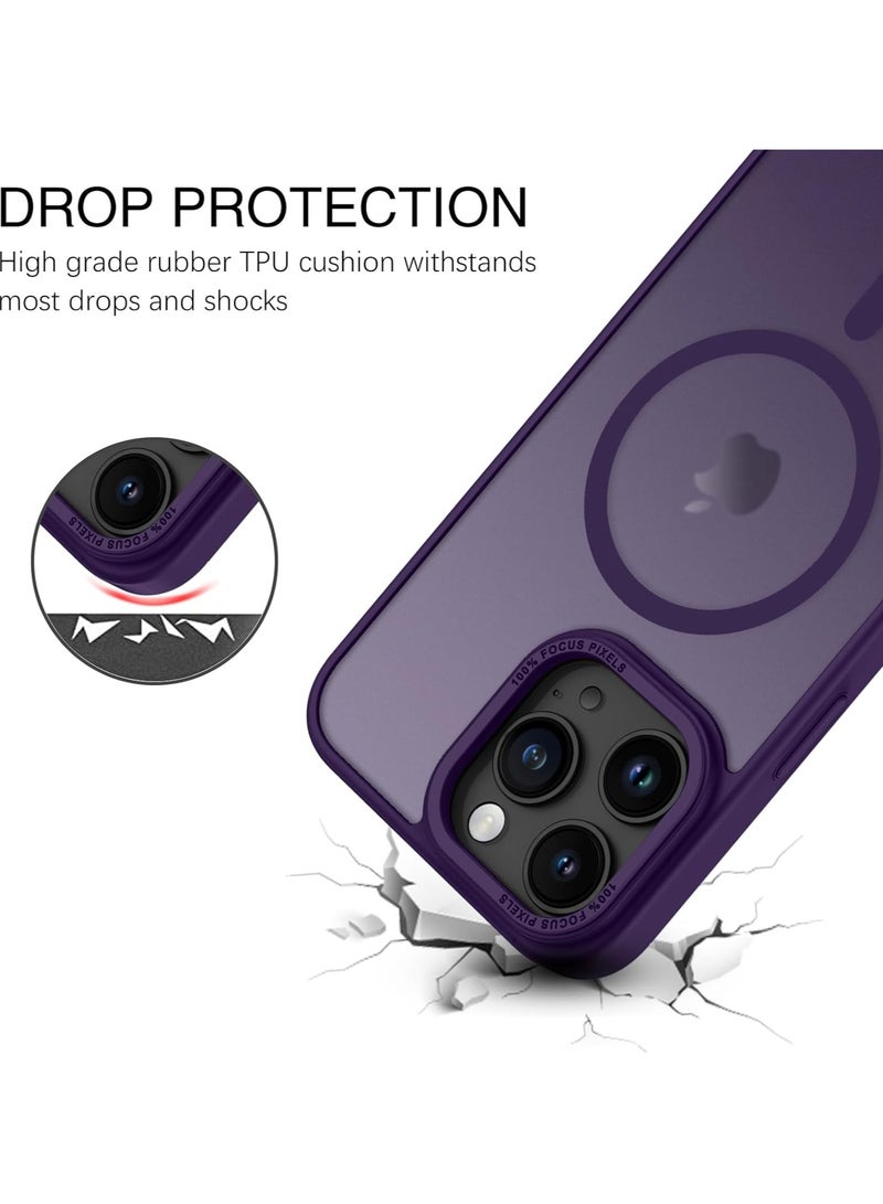 Magnetic Case for iPhone 14 Pro 6.1 Inch Case Translucent Matte Phone Case Slim Thin Shockproof Anti-Yellow Women Men Girls Boys Protective Cover (Purple)
