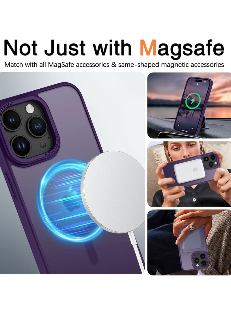 Magnetic Case for iPhone 14 Pro 6.1 Inch Case Translucent Matte Phone Case Slim Thin Shockproof Anti-Yellow Women Men Girls Boys Protective Cover (Purple)