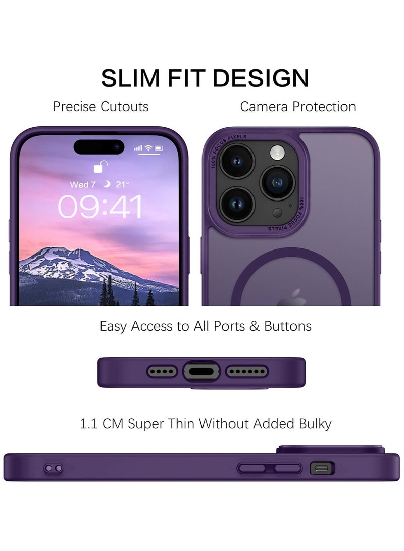 Magnetic Case for iPhone 14 Pro 6.1 Inch Case Translucent Matte Phone Case Slim Thin Shockproof Anti-Yellow Women Men Girls Boys Protective Cover (Purple)